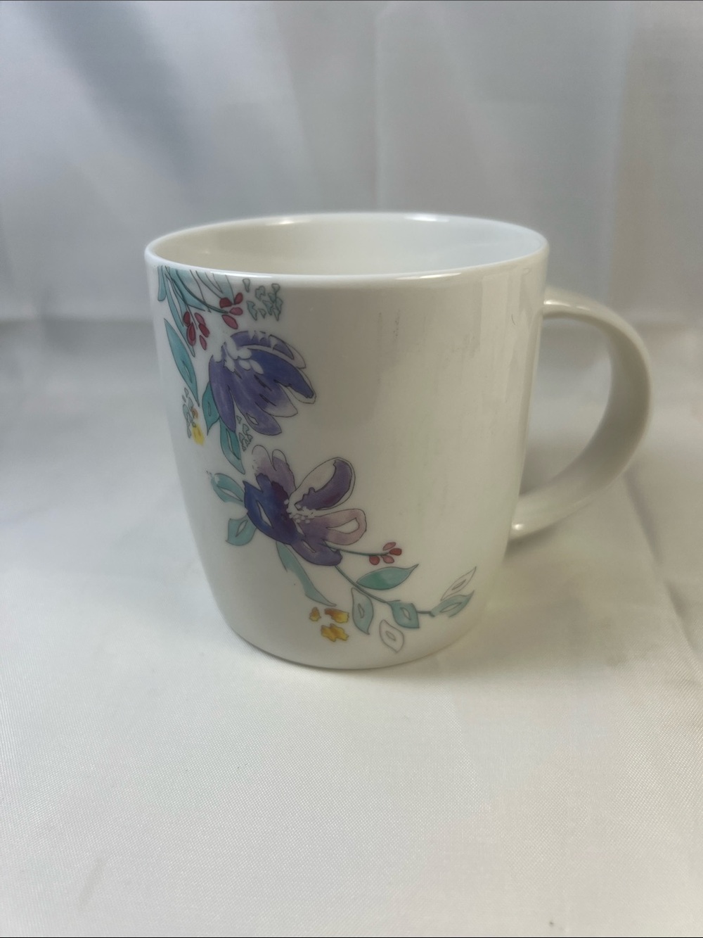White Ceramic Mug with Purple Floral Design